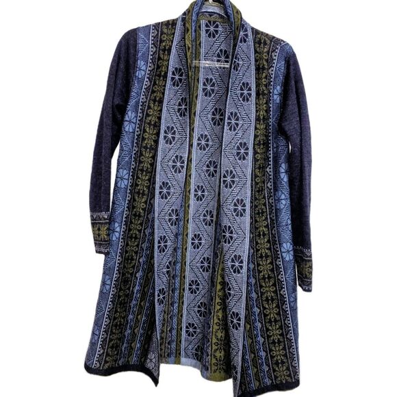 Alpaca Wool Open Front Cardigan Blue Green Medium Scottish English‎ Boho ($298) - Picture 3 of 5